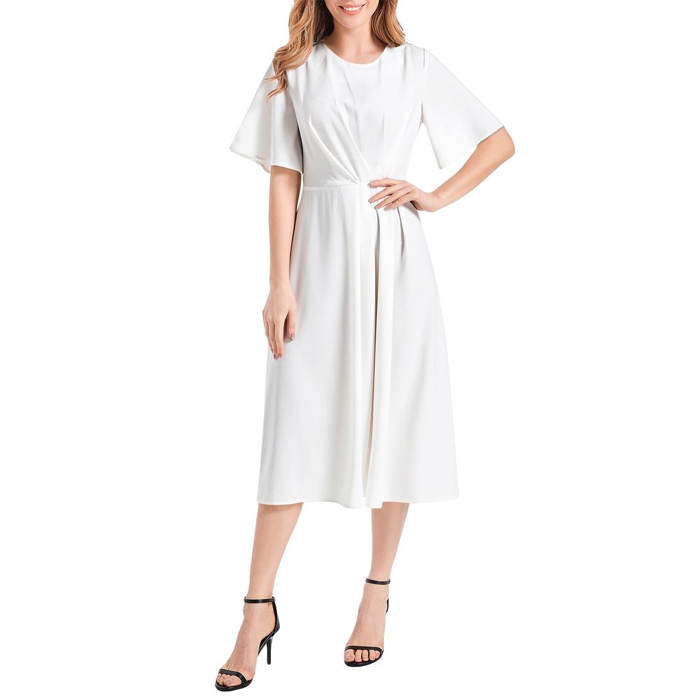 Short Sleeve Waist Folding Midi Dress | Printy6
